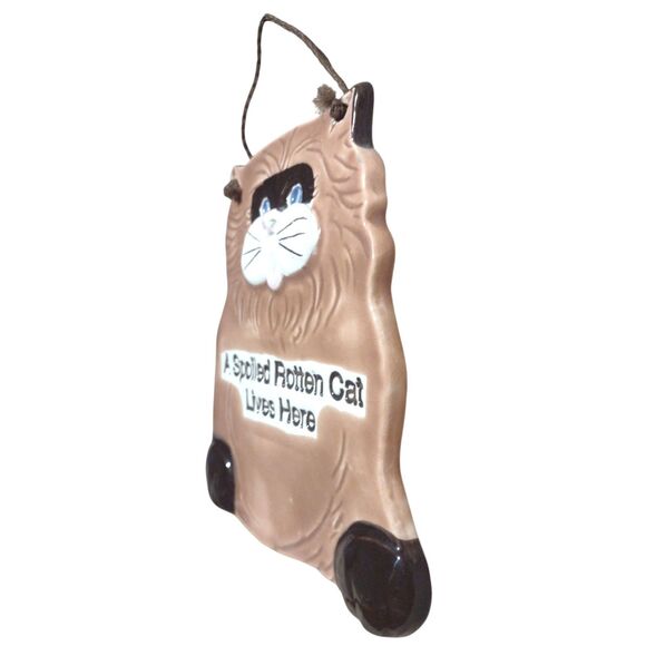 Smoky Mountain Pottery Spoiled Rotten Cat Orange Brown Sign Wall Plaque 1994 - Picture 3 of 7